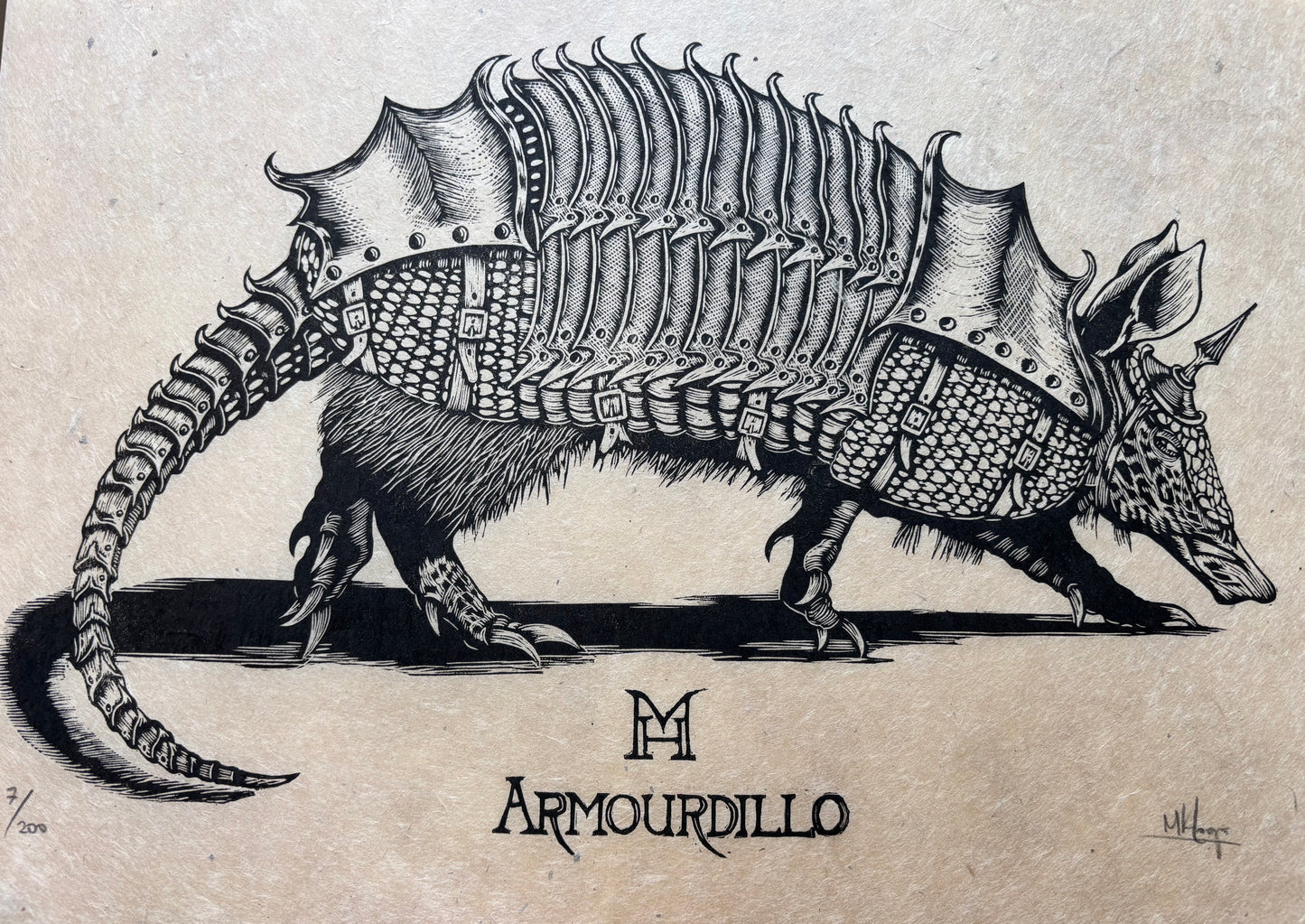 Armourdillo Linocut Print