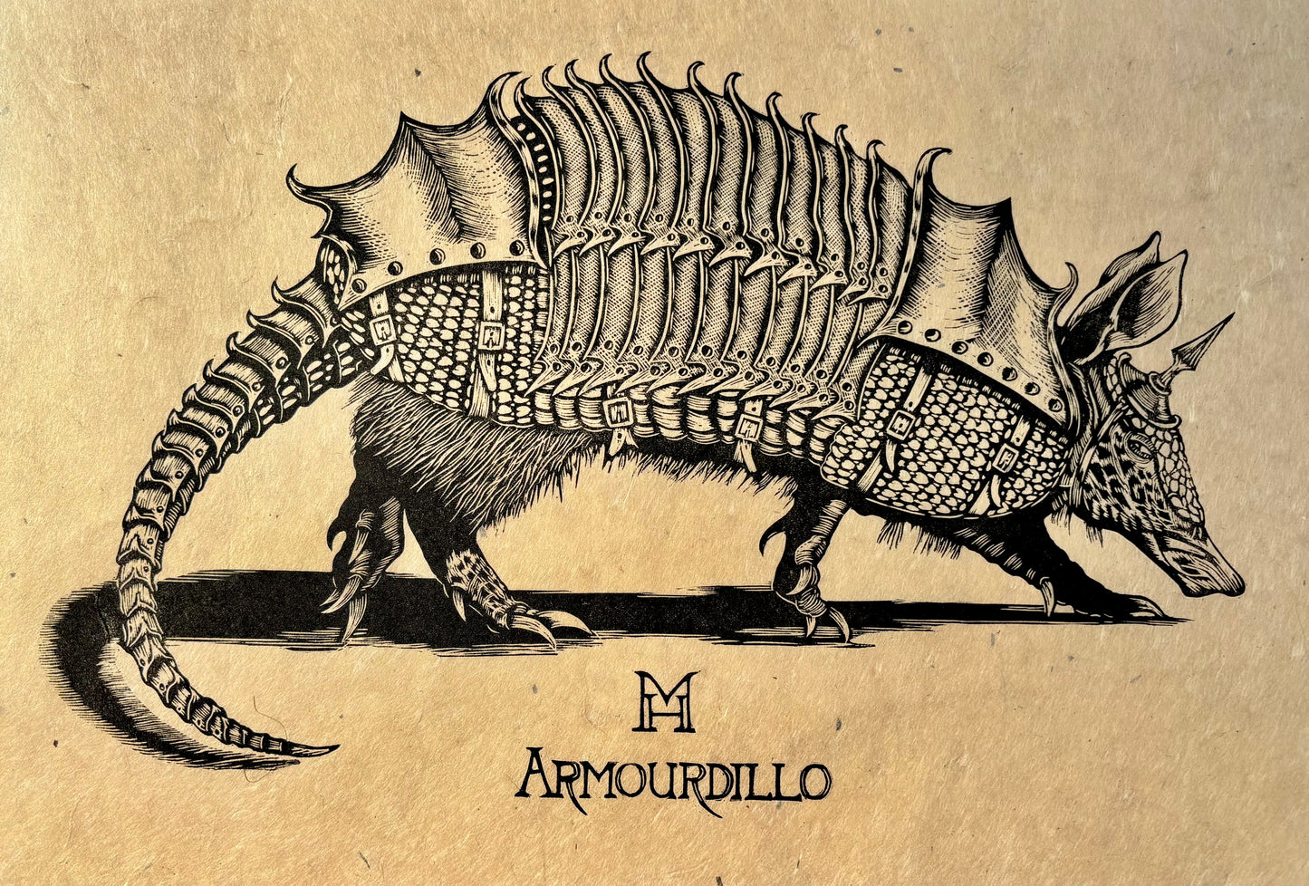Armourdillo Linocut Print