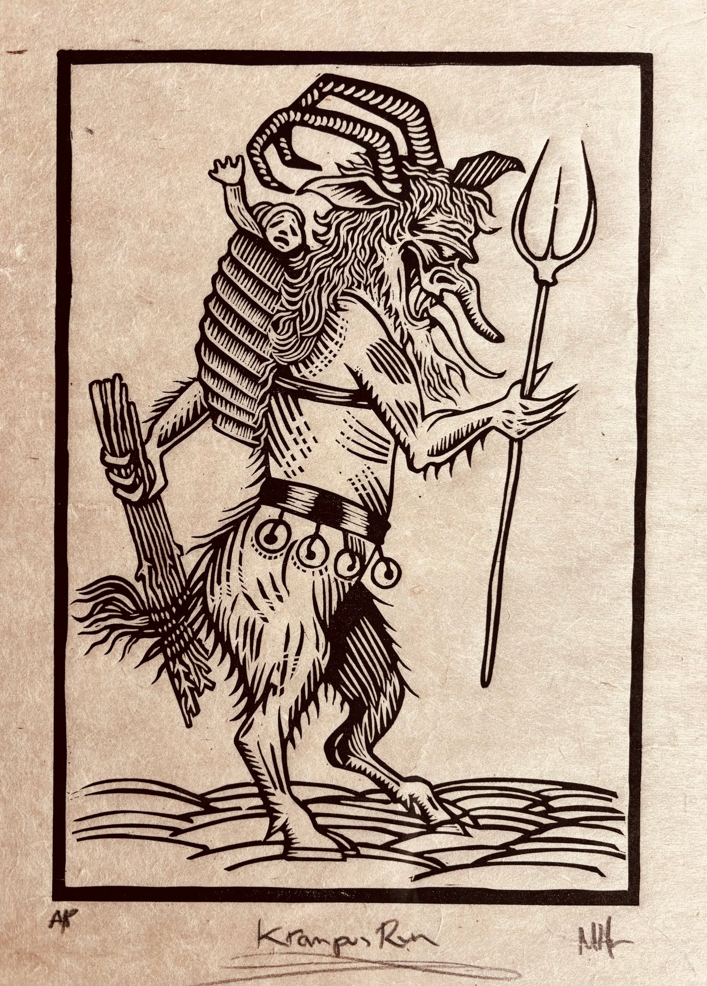 Whitby Krampus Run 2024 Linocut
