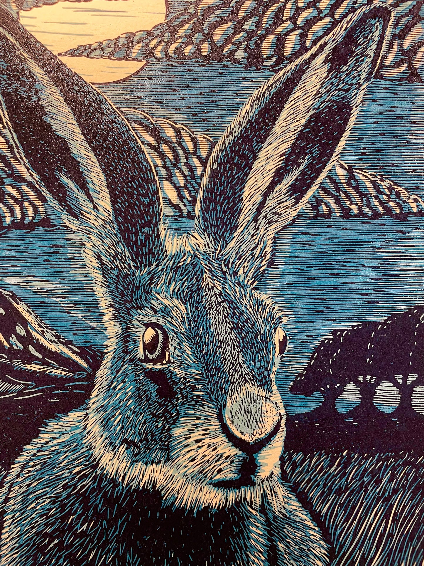 Moon & Hare Linoprint