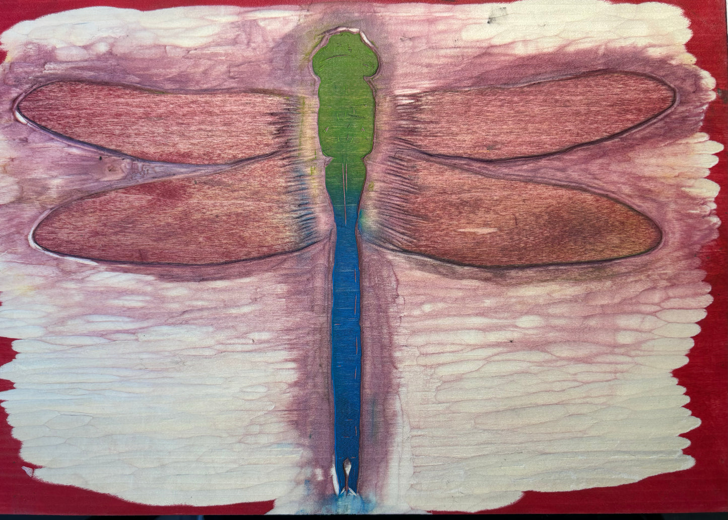 The Emperor - Woodcut print of a dragonfly