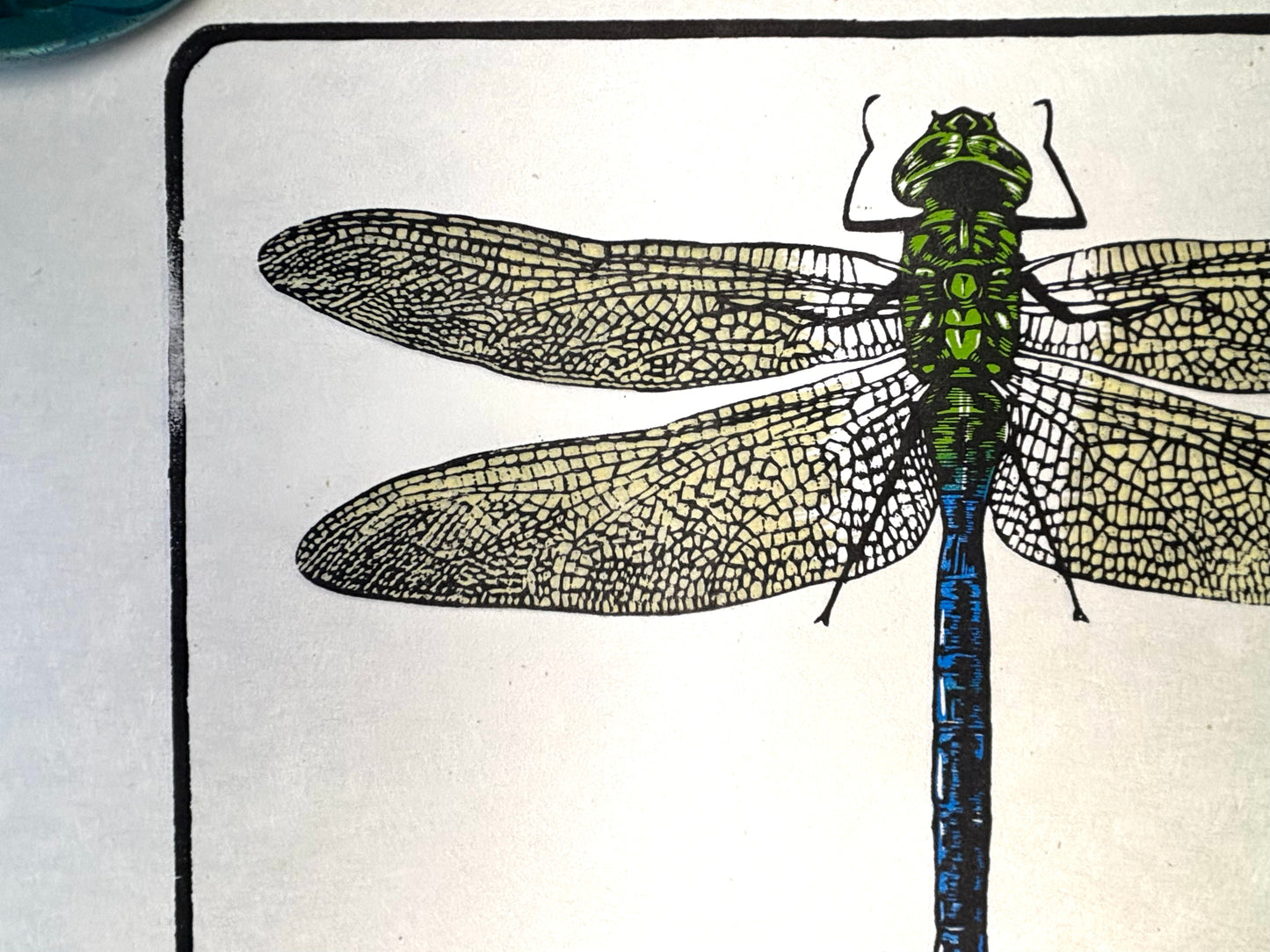 The Emperor - Woodcut print of a dragonfly