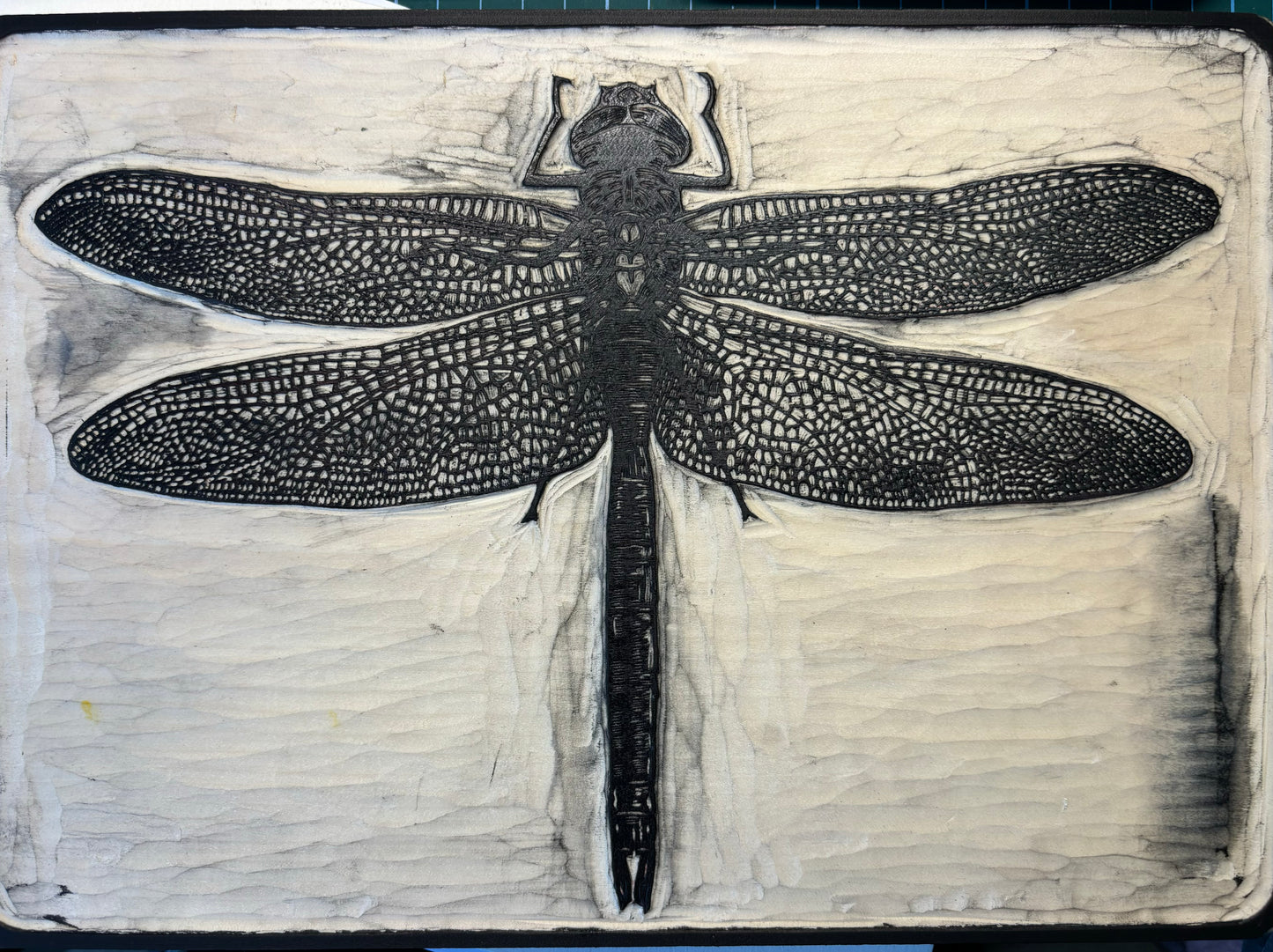 The Emperor - Woodcut print of a dragonfly