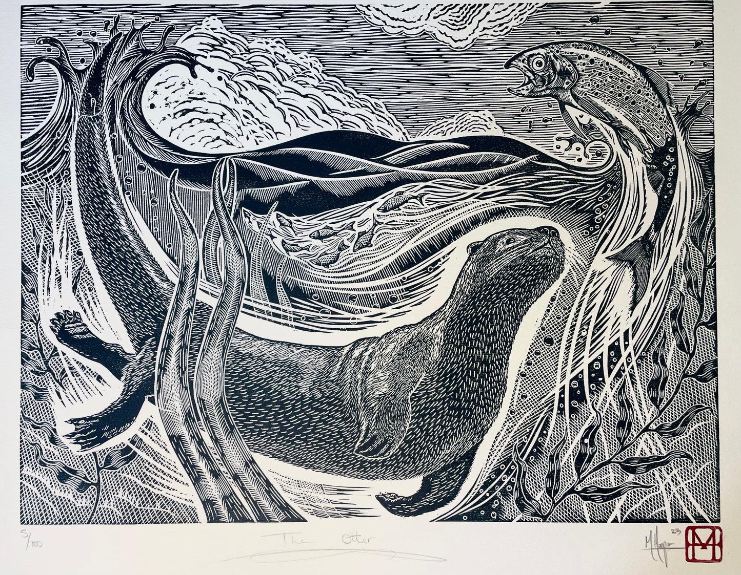 The Otter Linocut Print