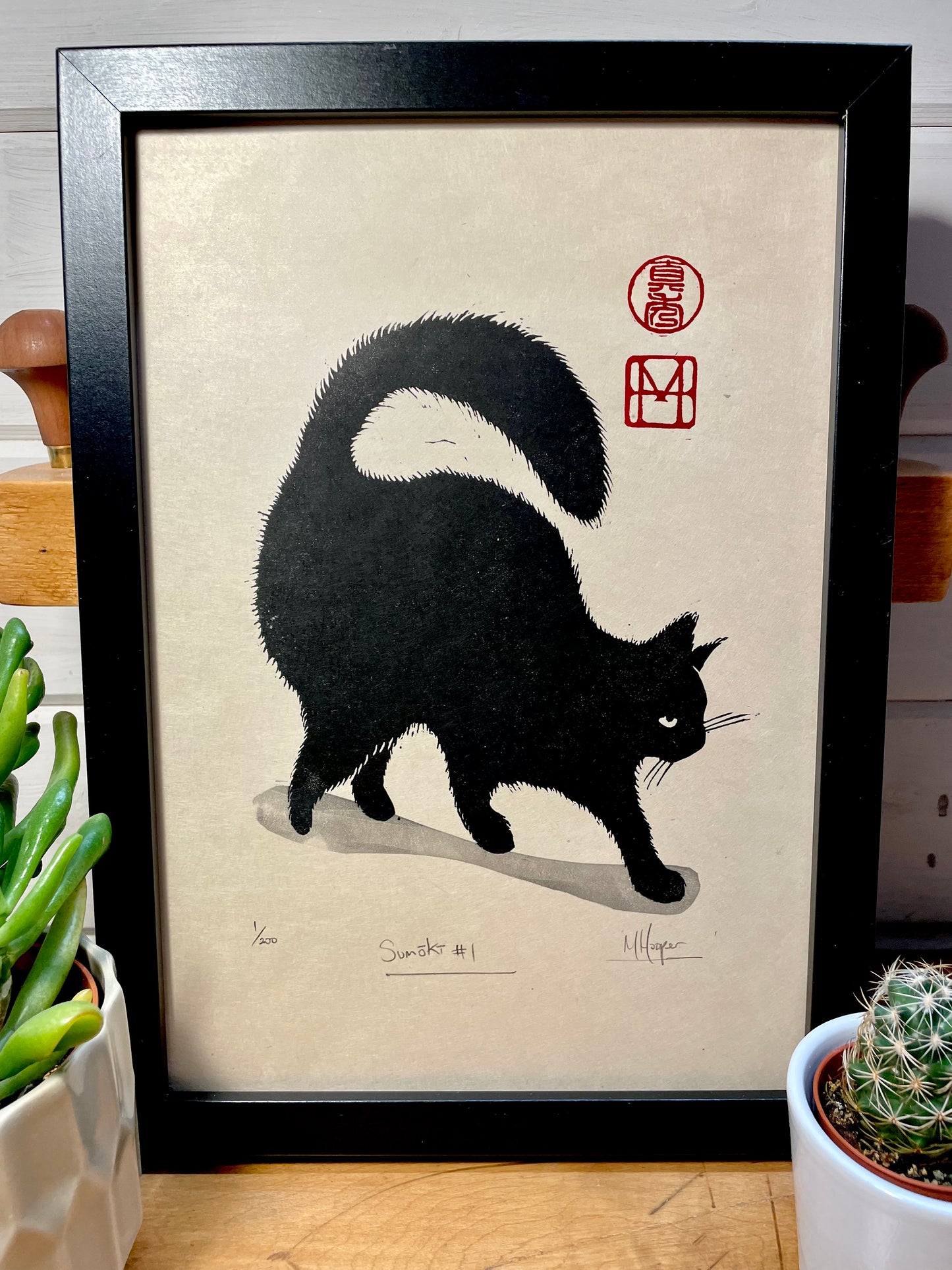 Sumōkī #1 - Japanese inspired cat linocut