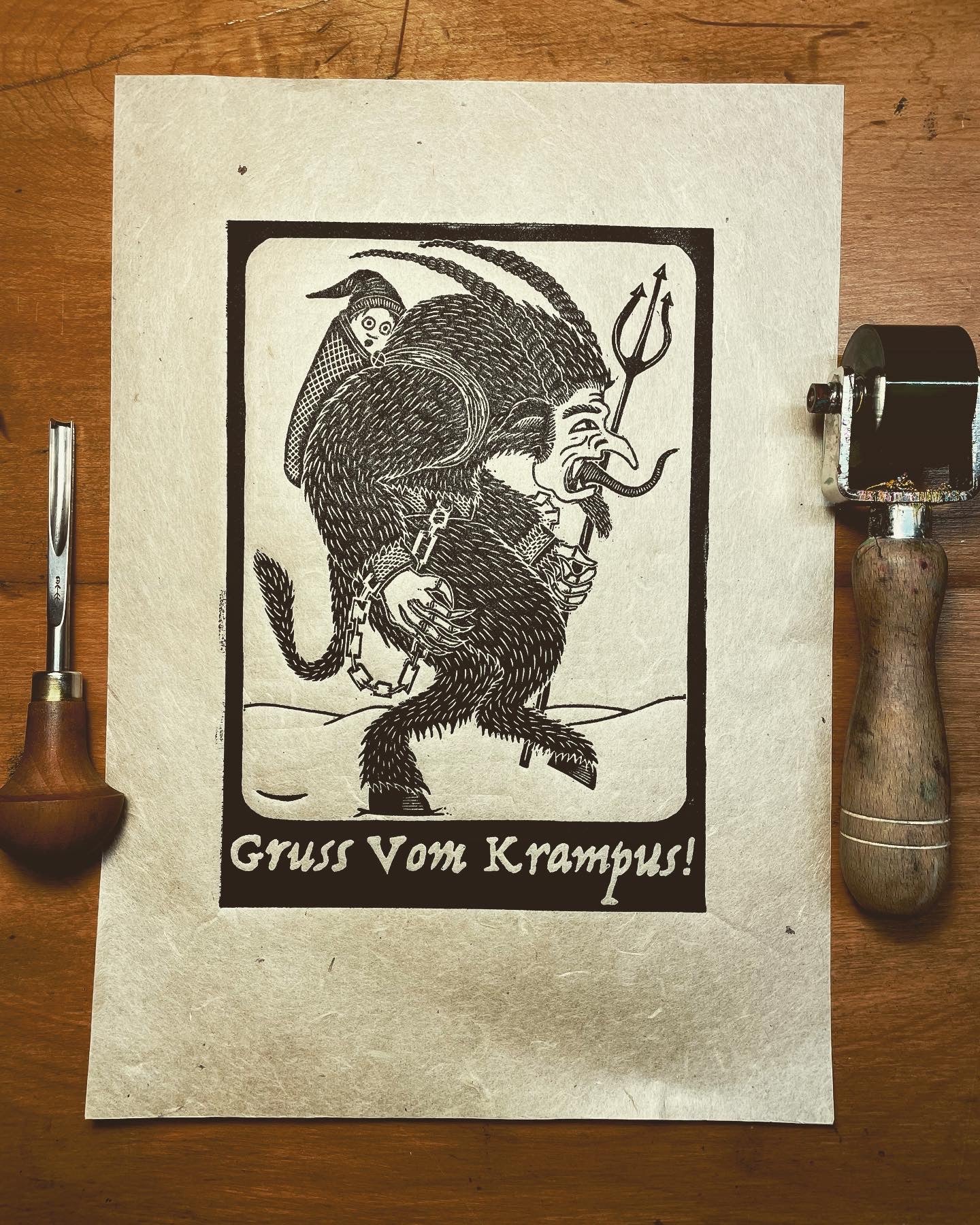 KRAMPUS!! Linocut Print
