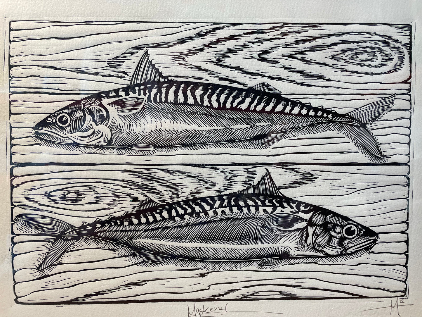Mackerels Linocut Print