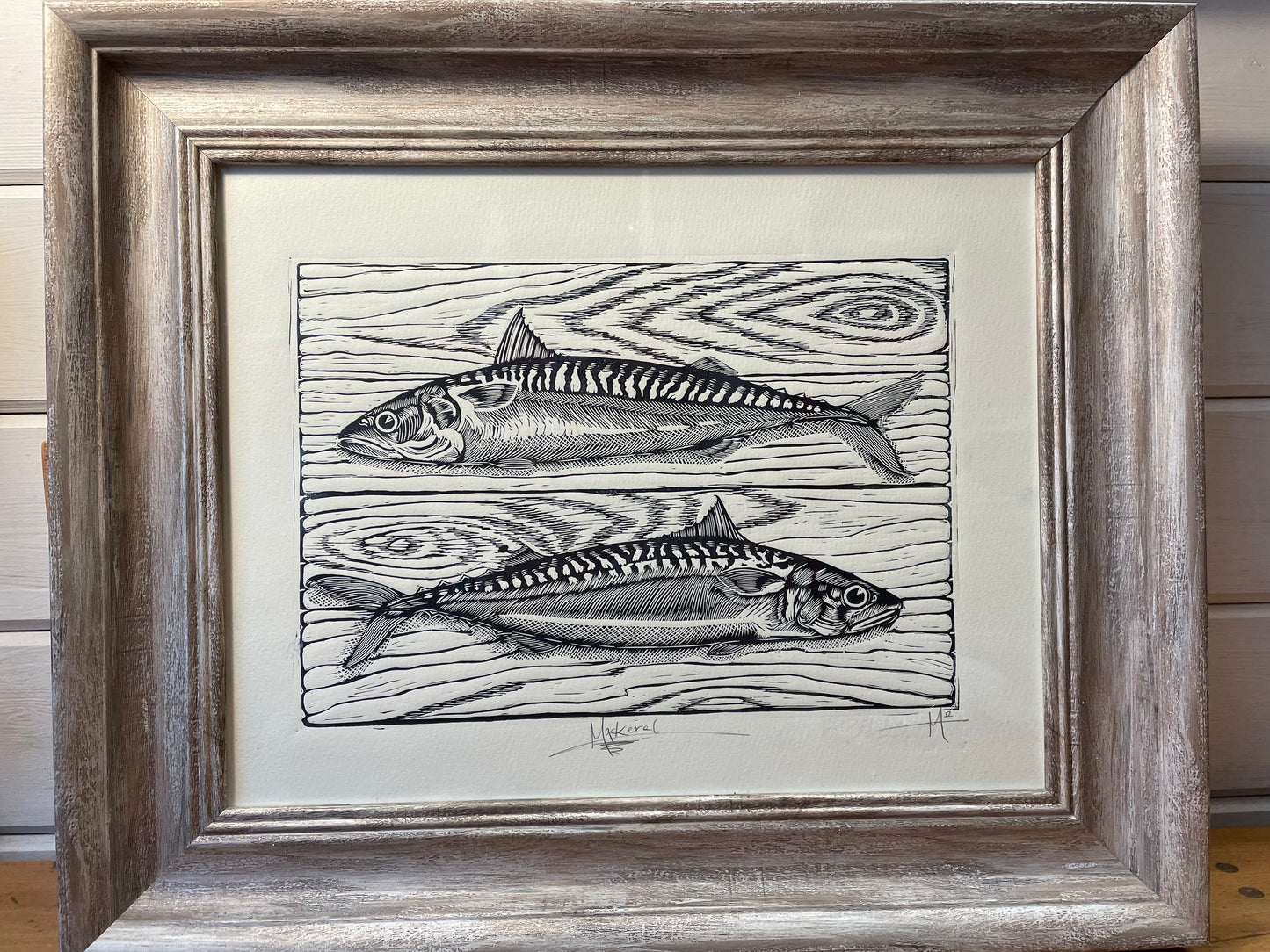Mackerels Linocut Print