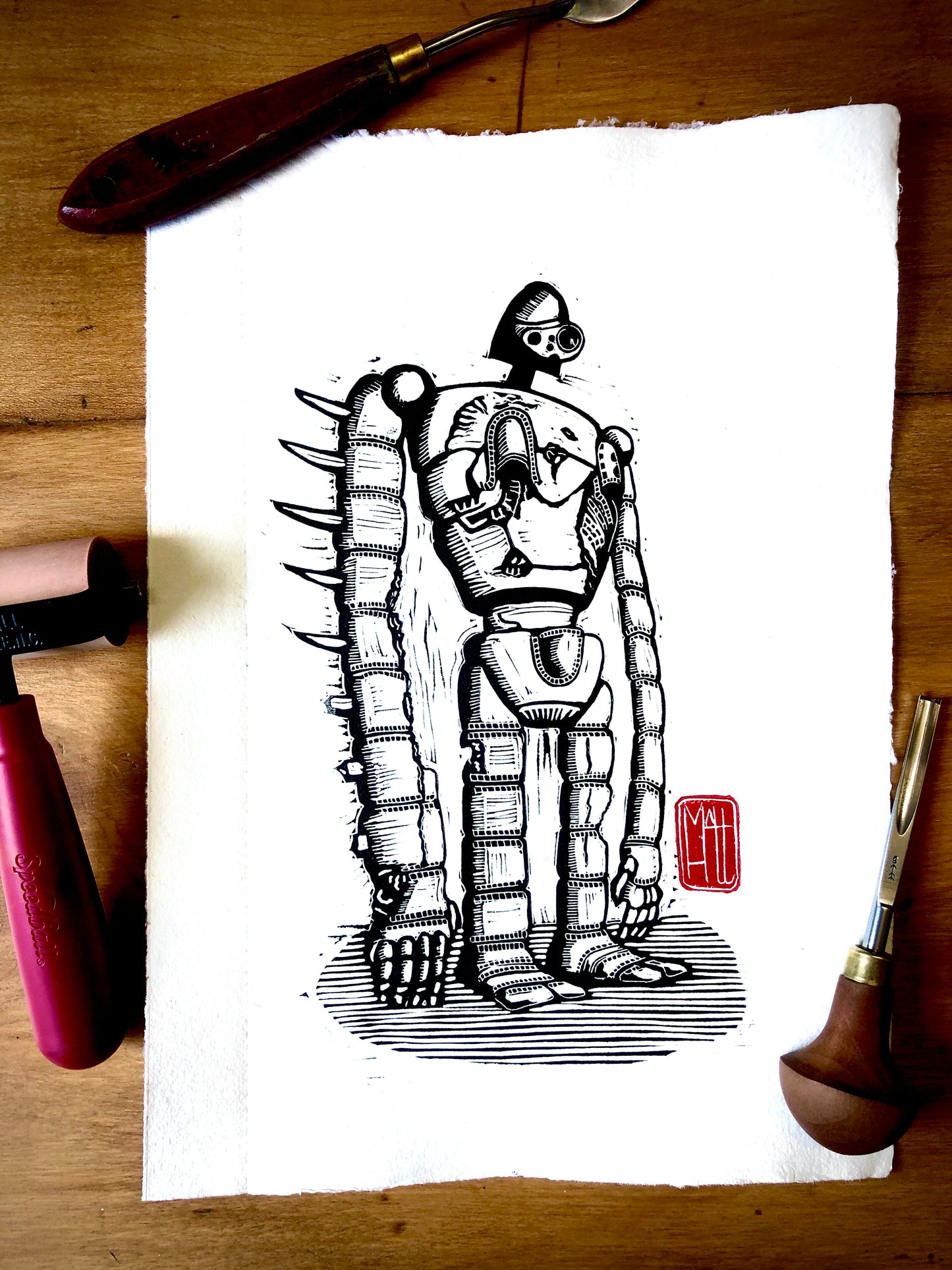 Japanese Robot Linocut Print