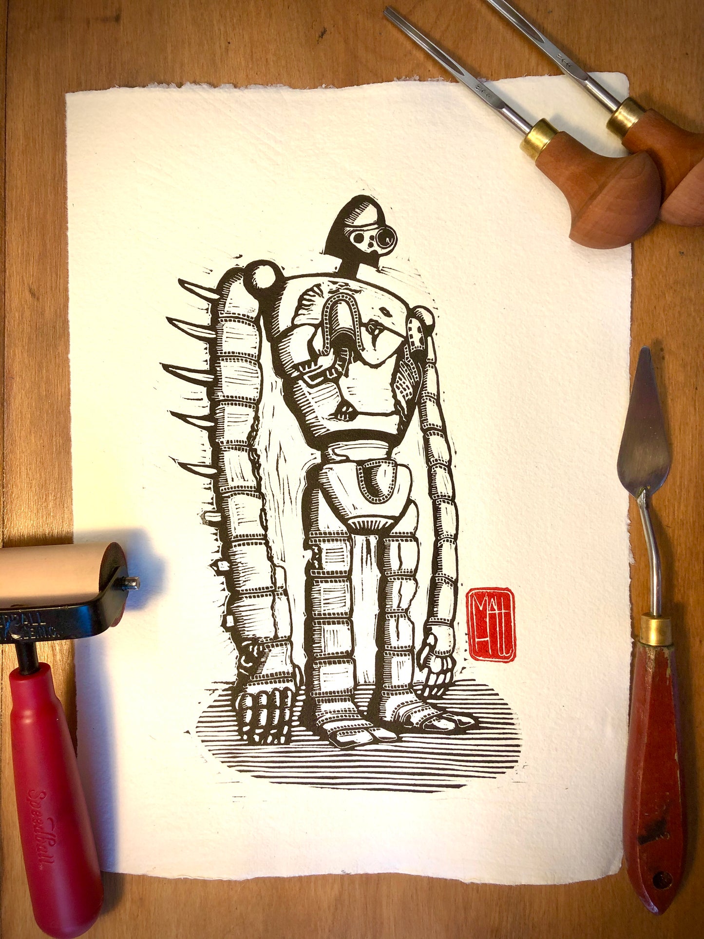 Japanese Robot Linocut Print
