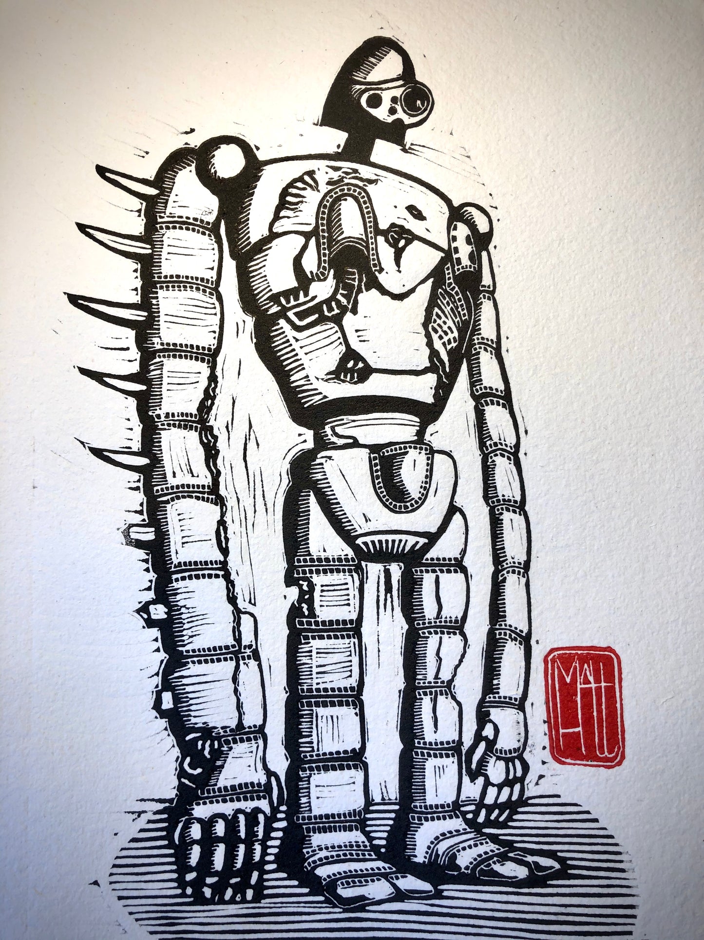 Japanese Robot Linocut Print