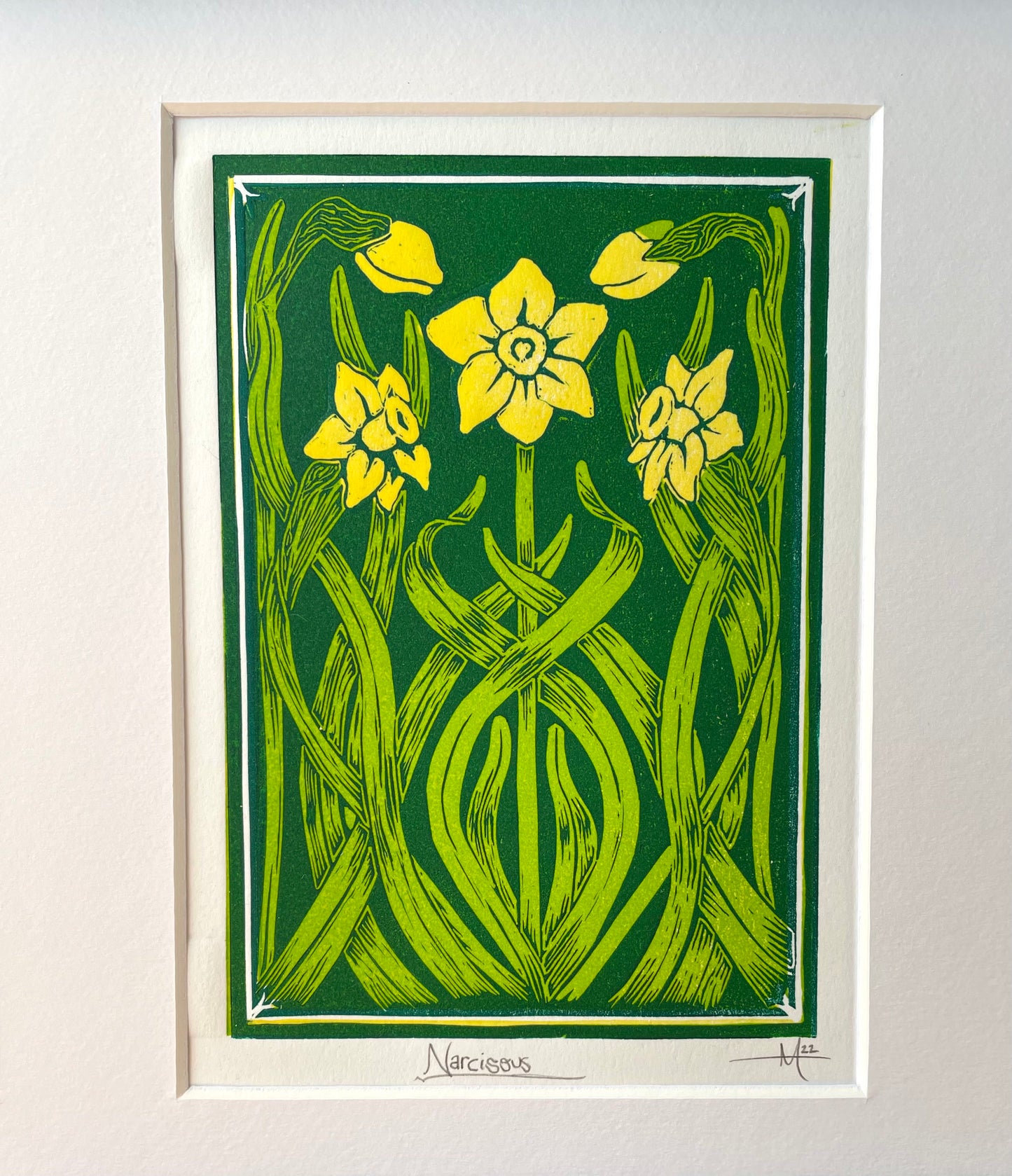 Narcissus Daffodil Linocut Print