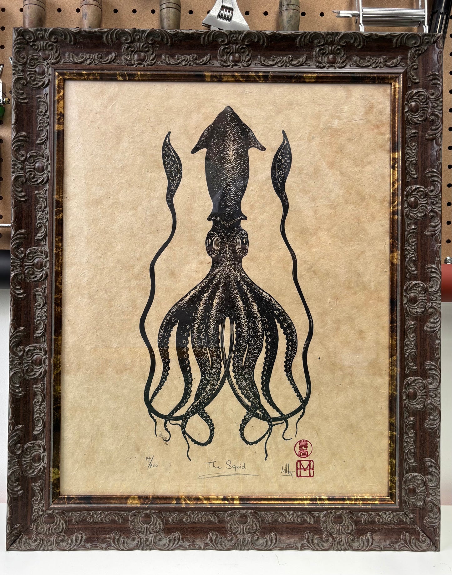 The Squid Linocut