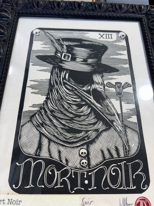 Mort Noir - plague doctor Linocut