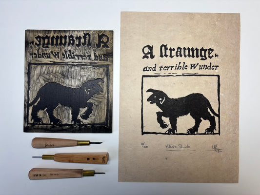 A Straunge & Terrible Wunder - reproduction Black Shuck Woodcut of 1577
