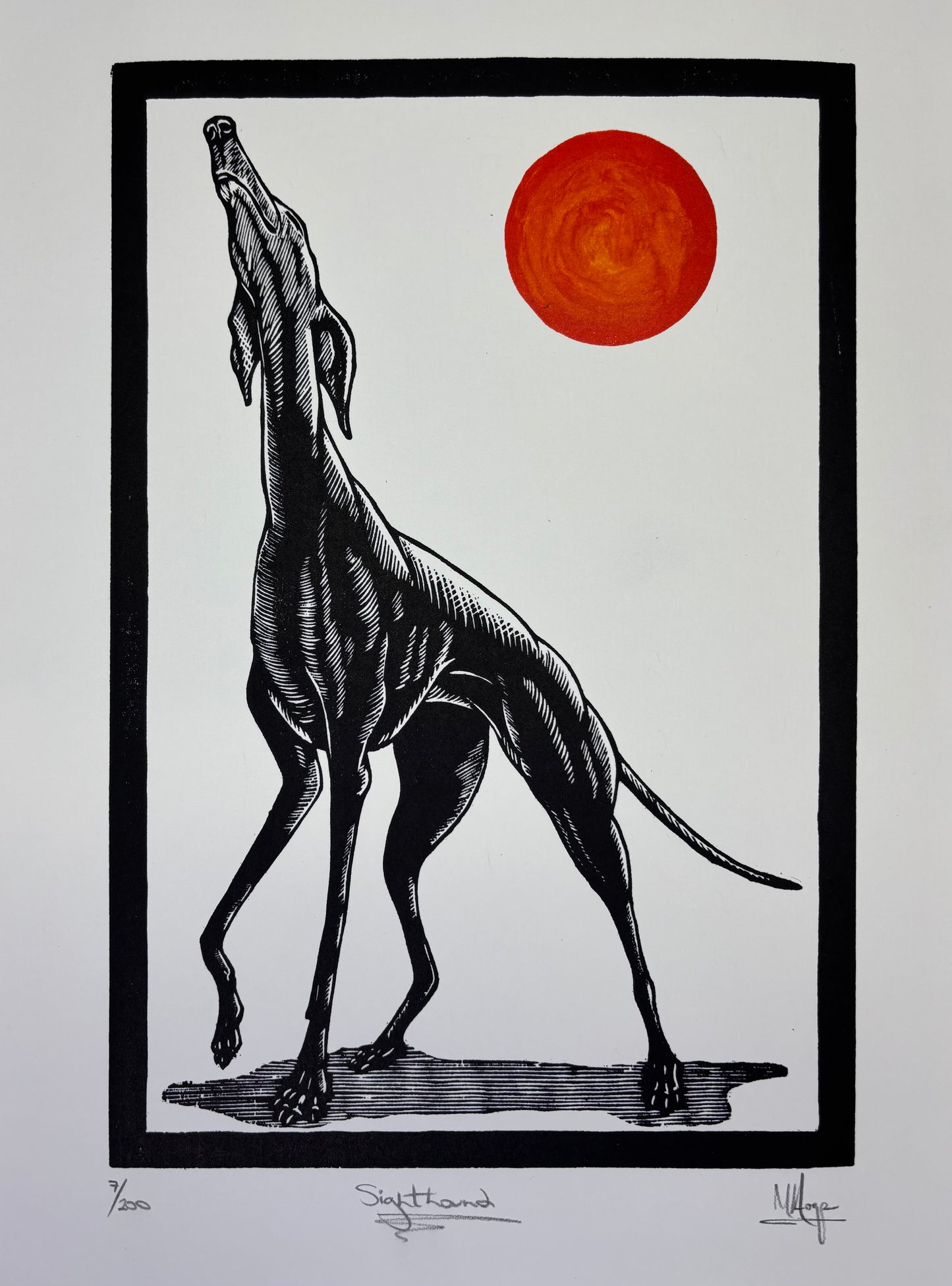 Sighthound Woodcut - limited edition of 200