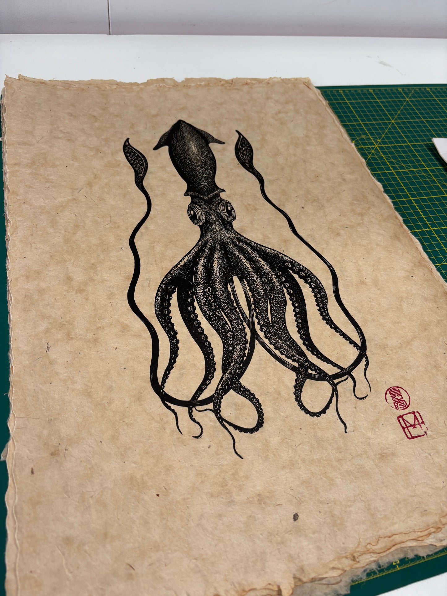 The Squid Linocut