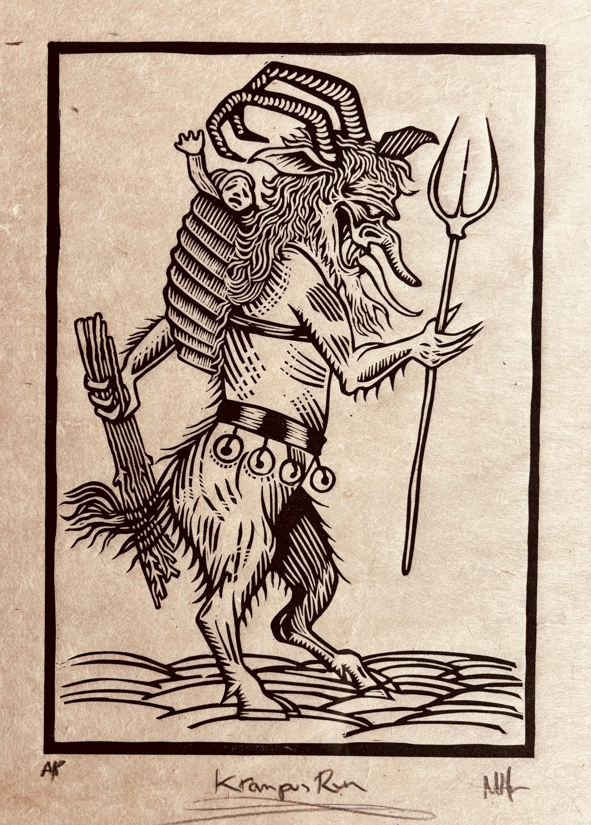 Whitby Krampus Run 2024 Linocut HuPa Linocuts