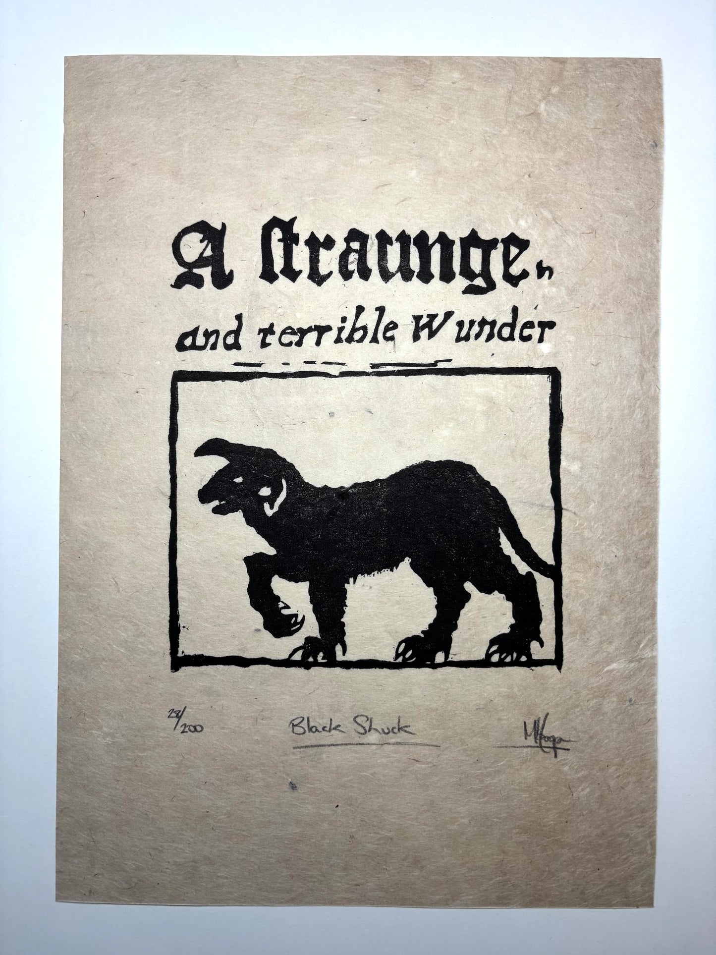 A Straunge & Terrible Wunder - reproduction Black Shuck Woodcut of 1577