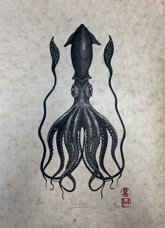 The Squid Linocut
