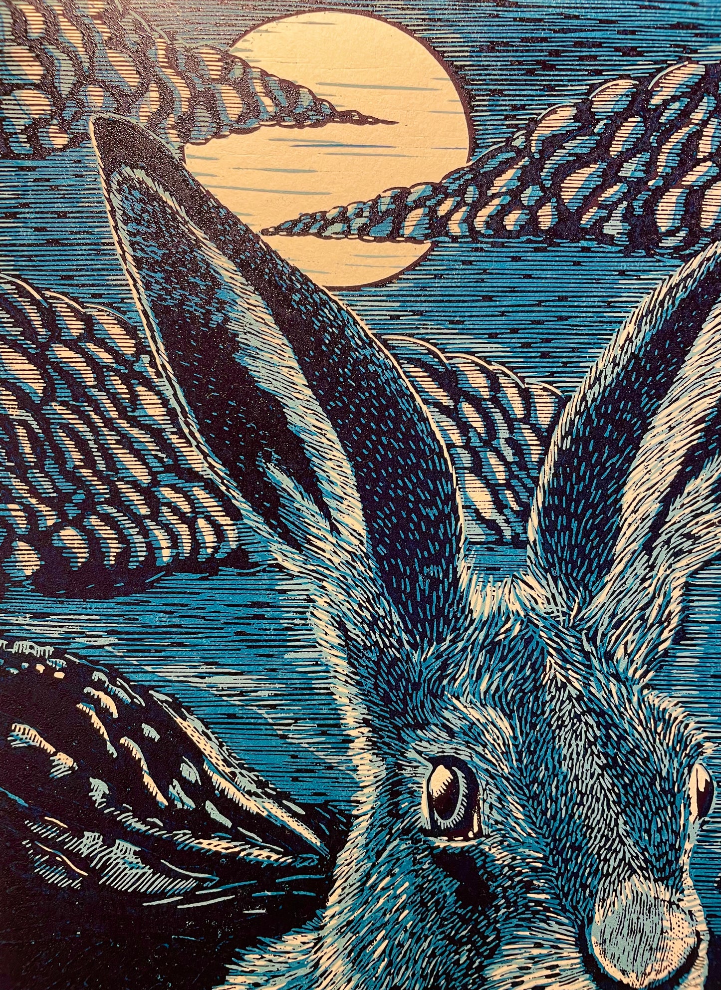 Moon & Hare Linoprint
