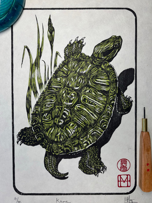 Kame - Turtle Woodcut Print