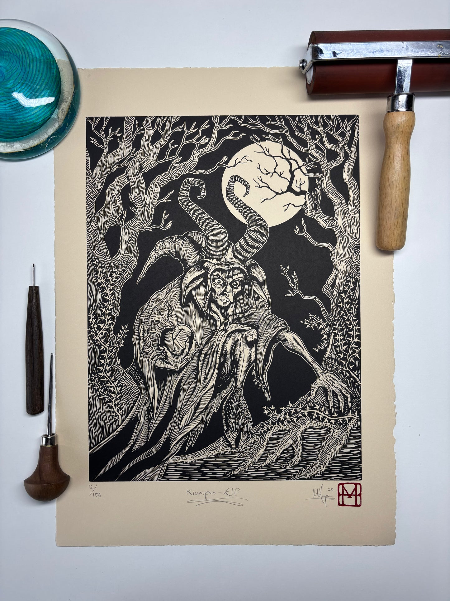 Krampus Run 2025 - ELF - Linocut print