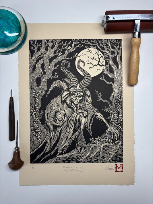 Krampus Run 2025 - ELF - Linocut print