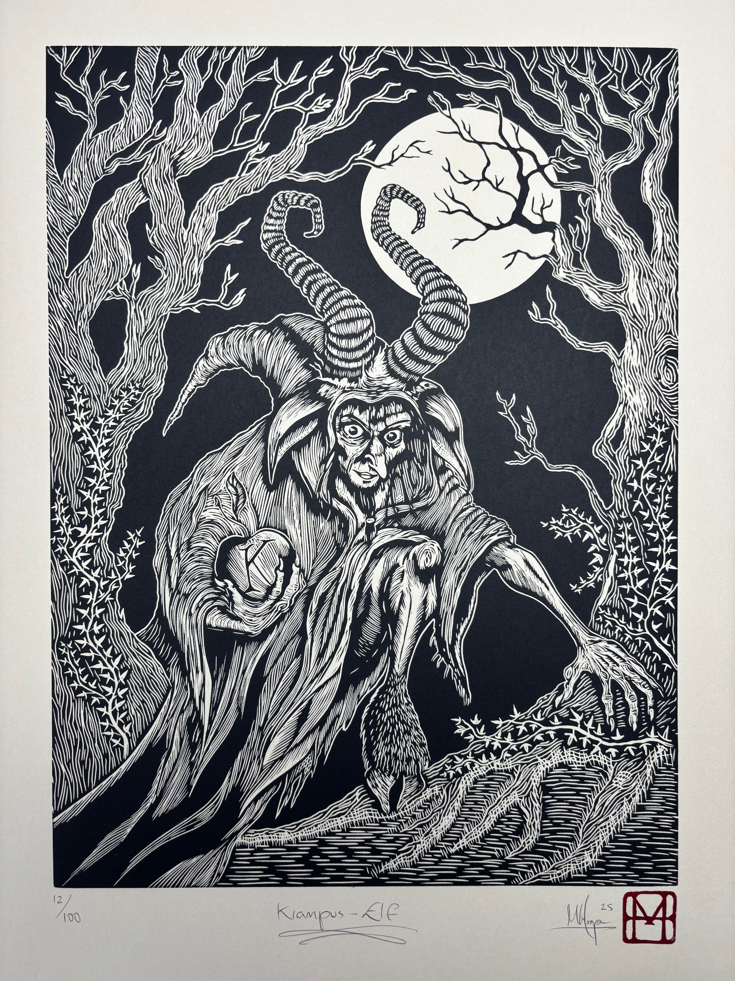 Krampus Run 2025 - ELF - Linocut print
