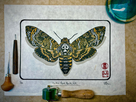 Death's Head Hawk Moth Linocut Print