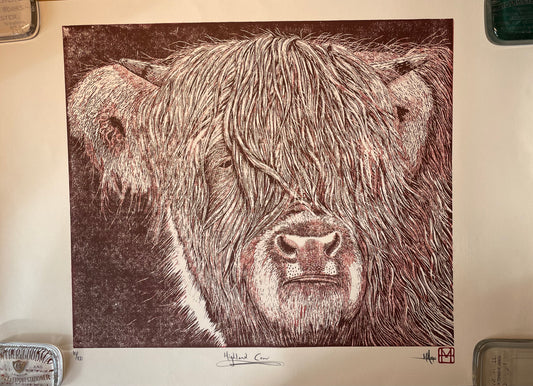 Highland Cow Linocut Print