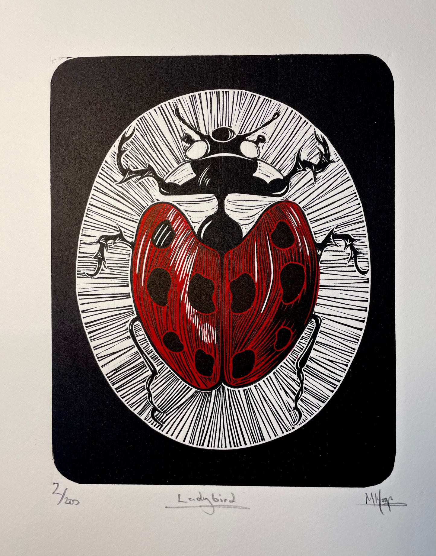 Ladybird Ladybug Linocut print