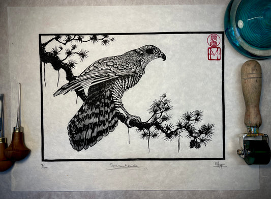 Sparrowhawk Linocut Print