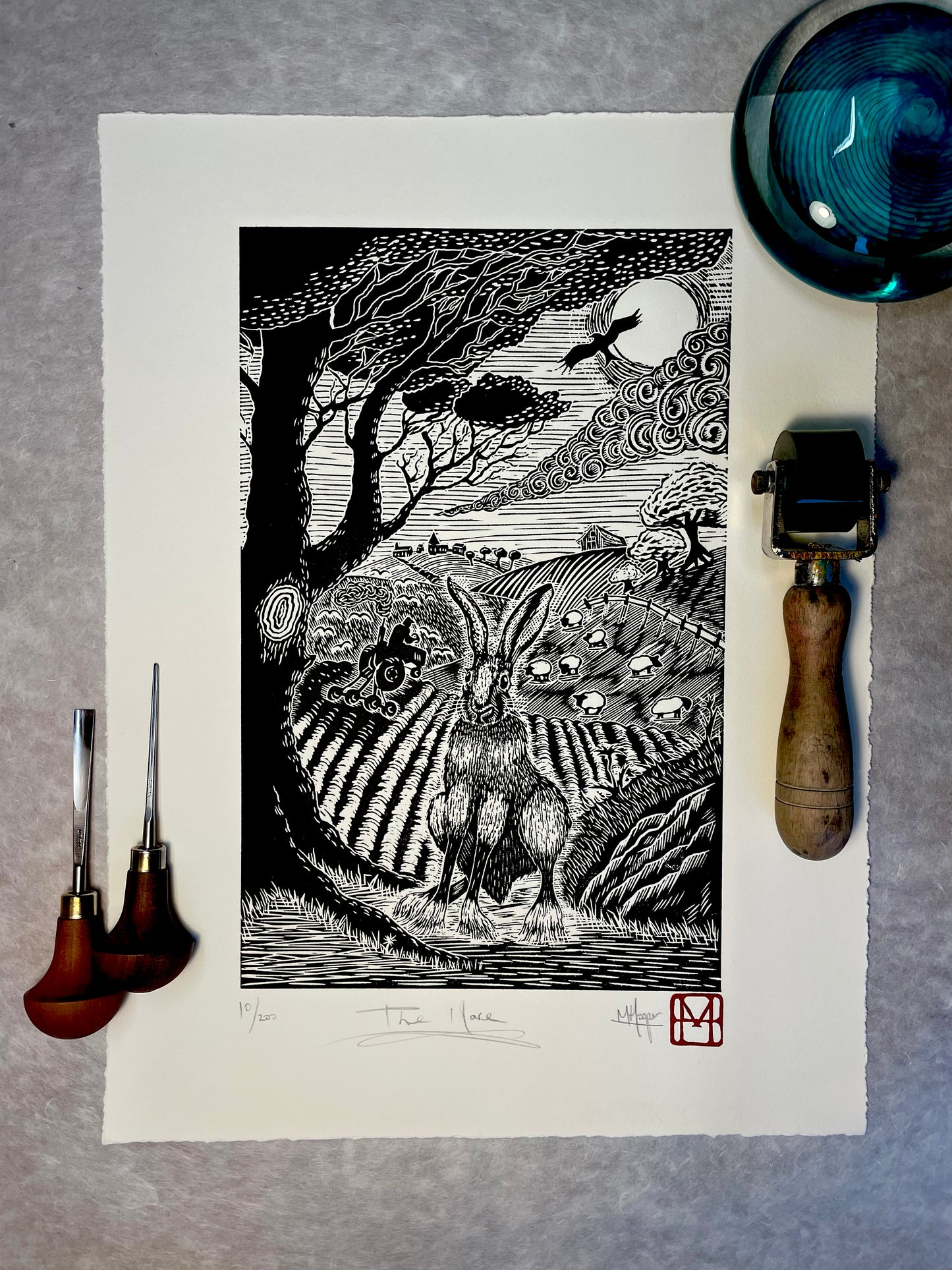 The Hare Linocut