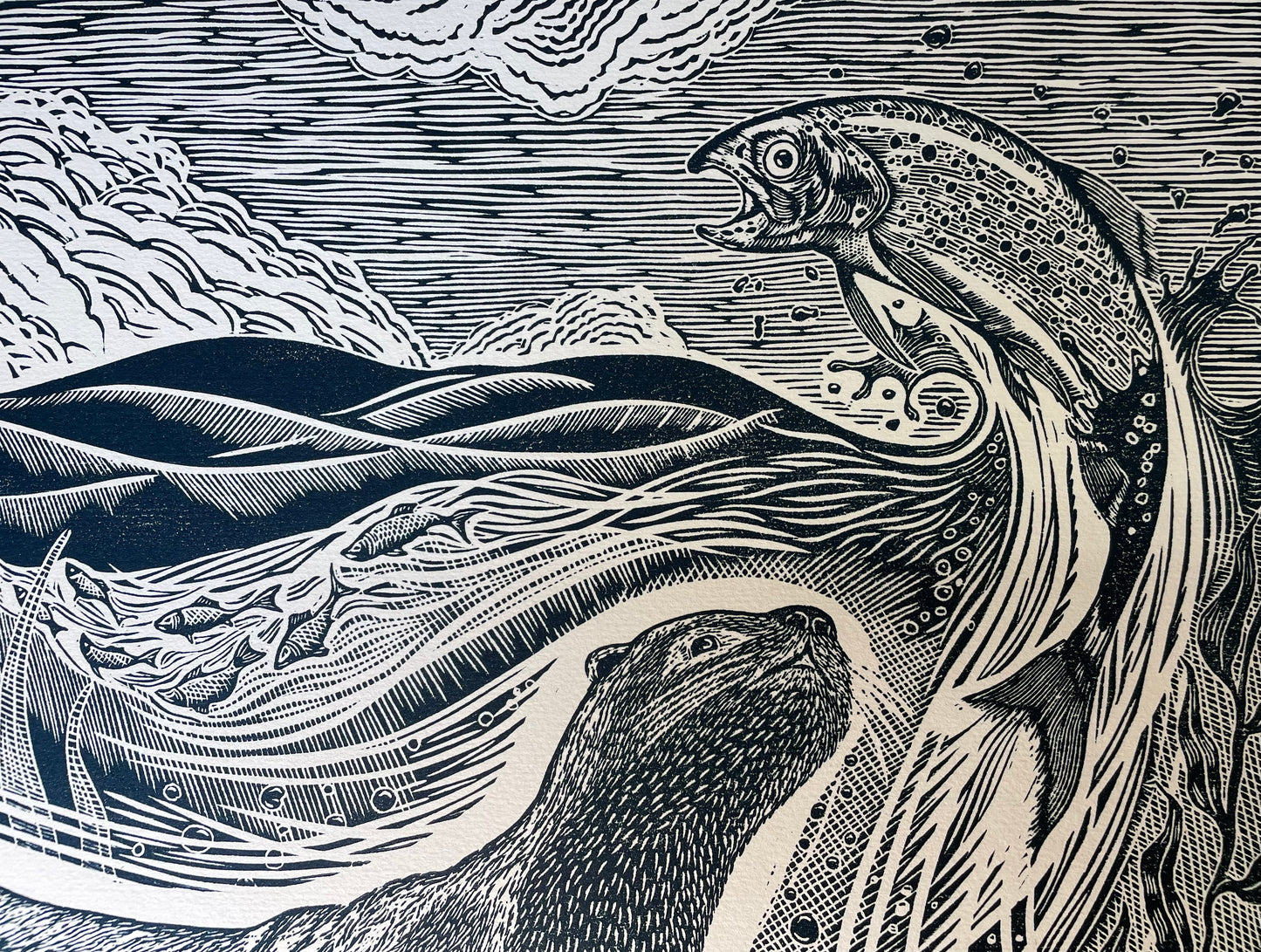 The Otter Linocut Print