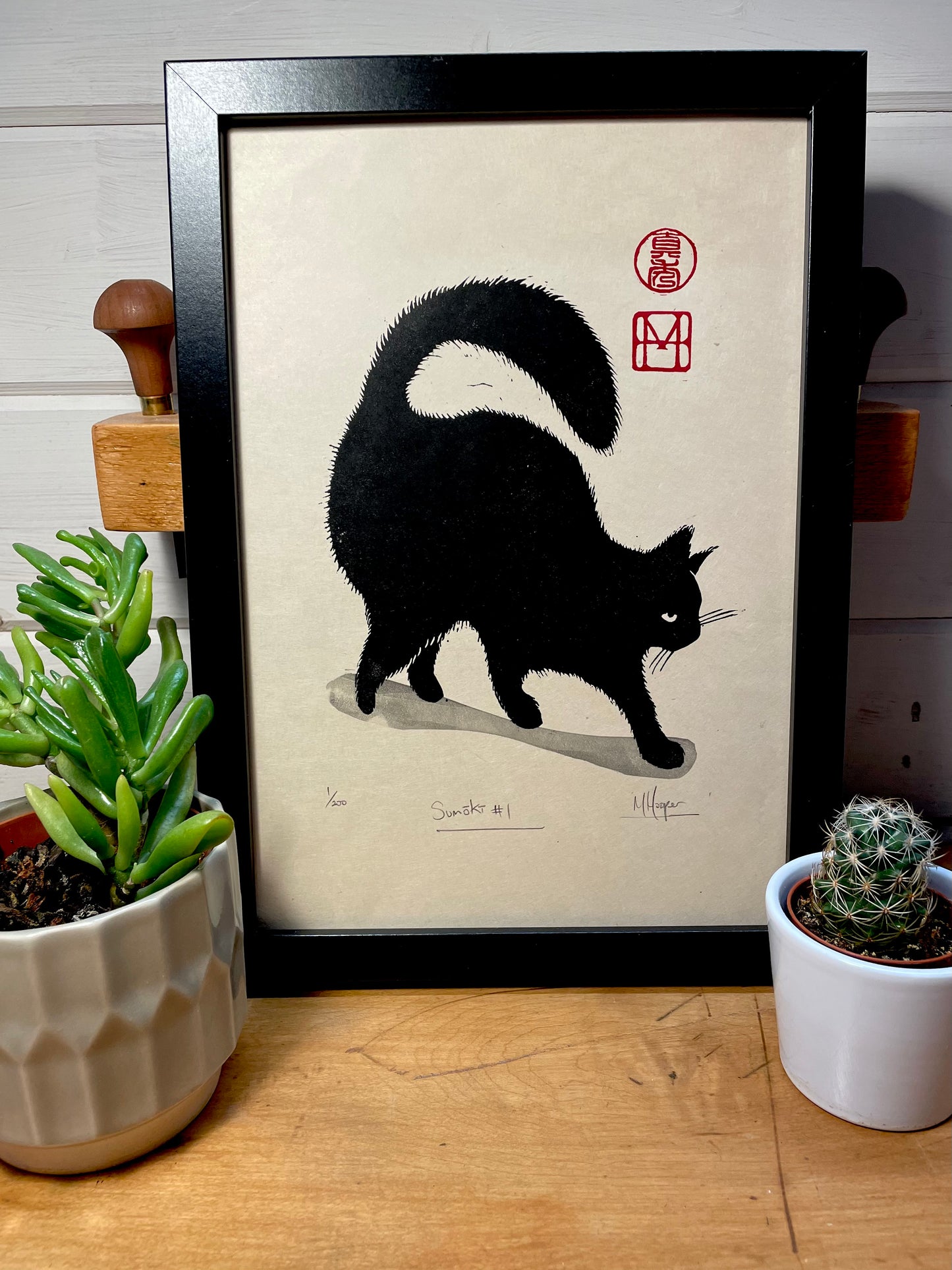 Sumōkī #1 - Japanese inspired cat linocut