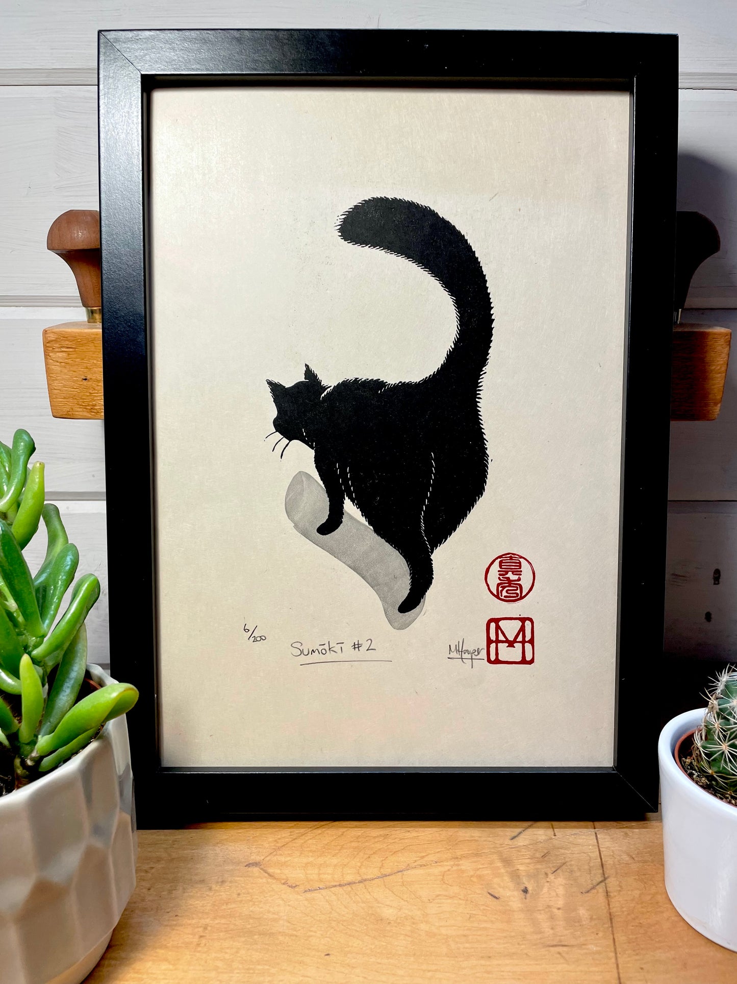 Sumōkī #2 - Japanese inspired cat linocut