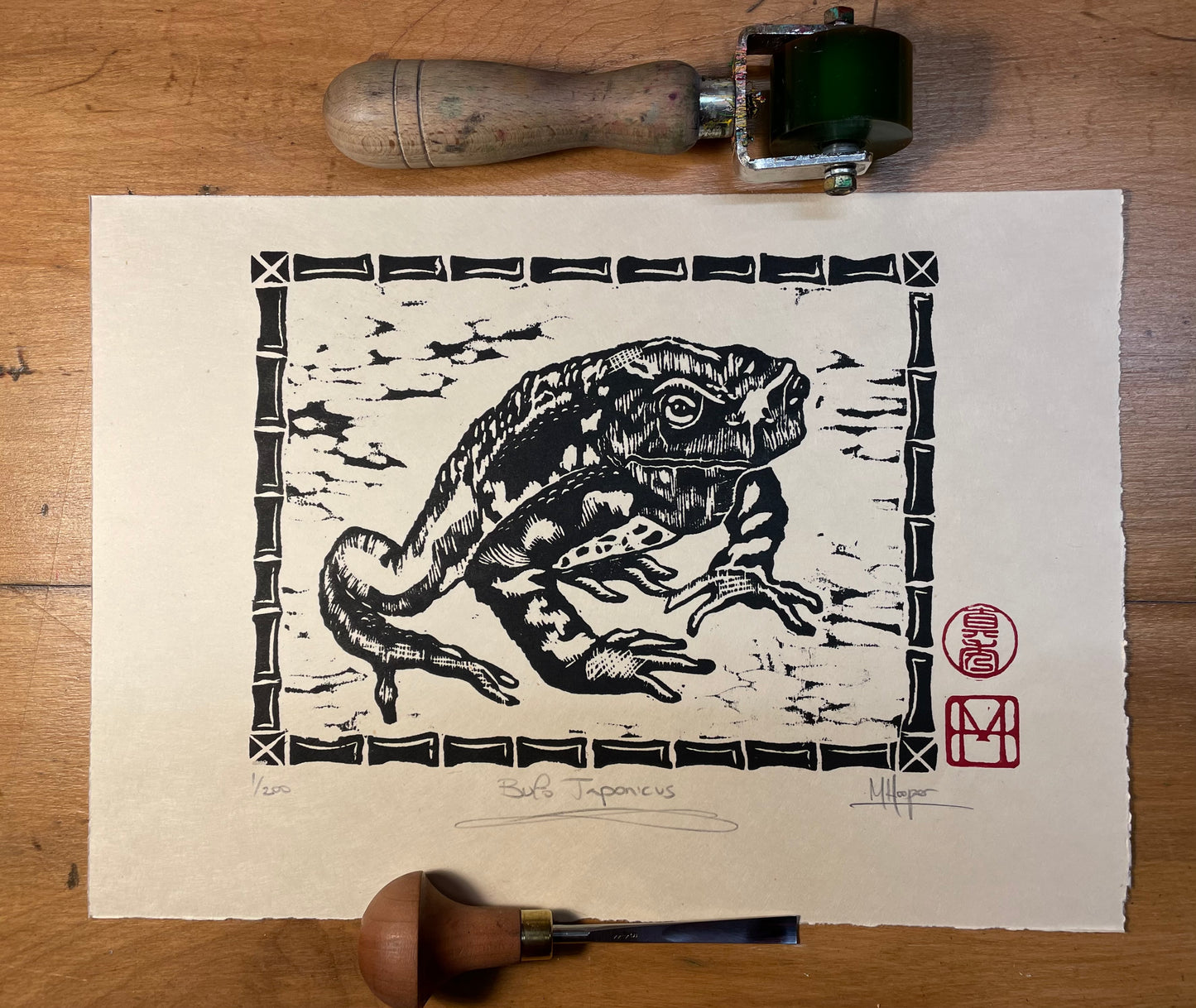 Bufo Japonicus - Toad Woodblock Print