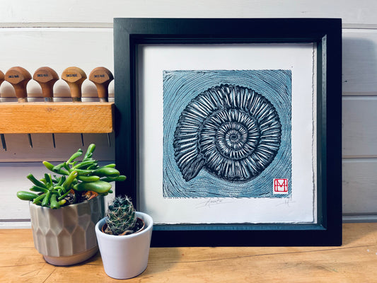 Ammonite Linocut Print