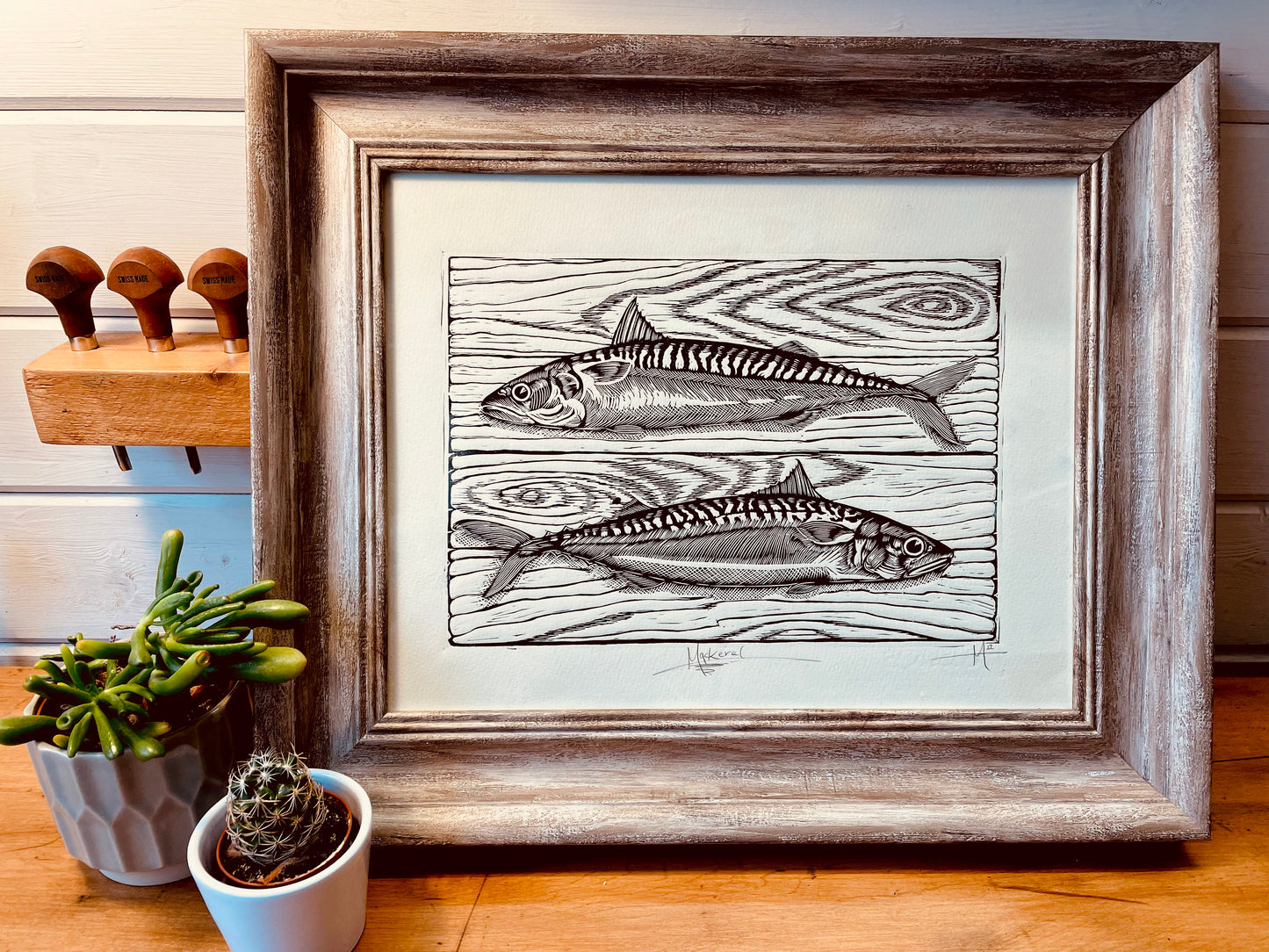 Mackerels Linocut Print