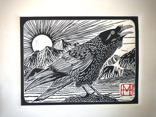 Raven Linocut Print