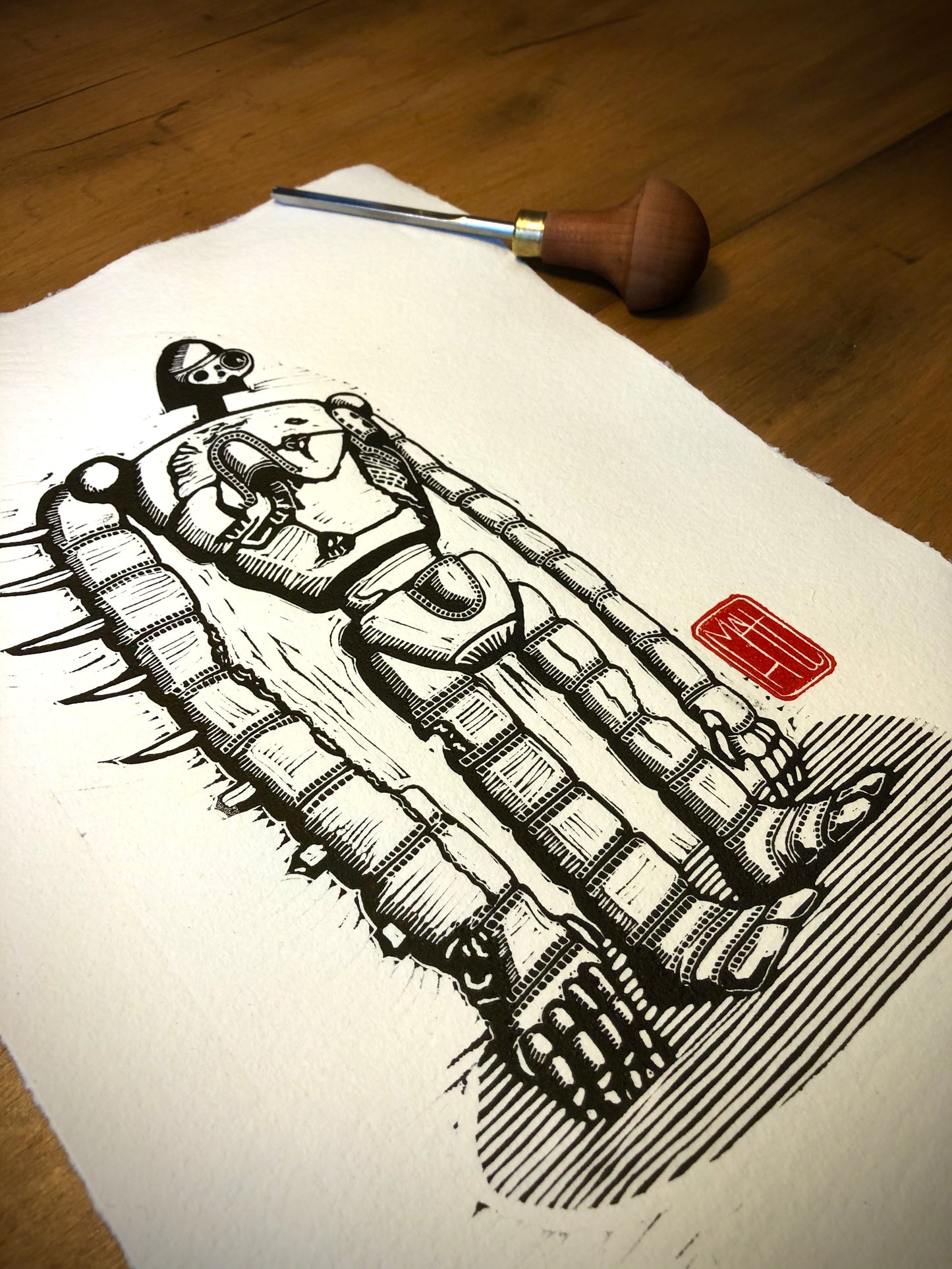Japanese Robot Linocut Print