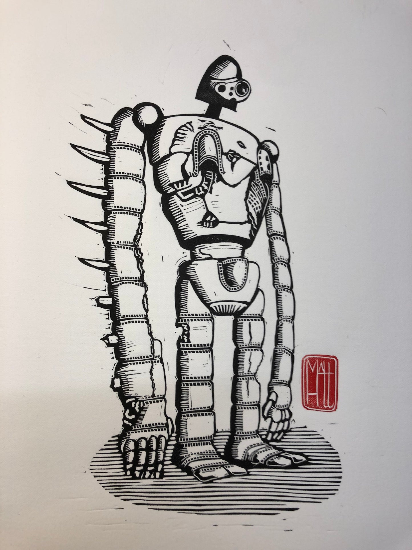 Japanese Robot Linocut Print