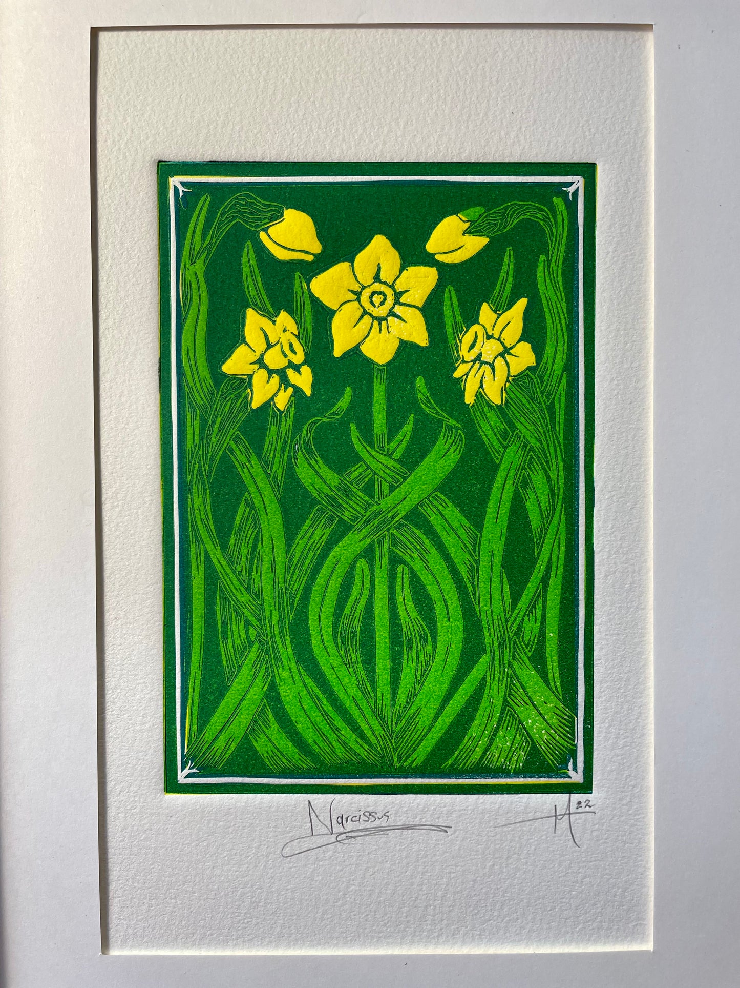 Narcissus Daffodil Linocut Print